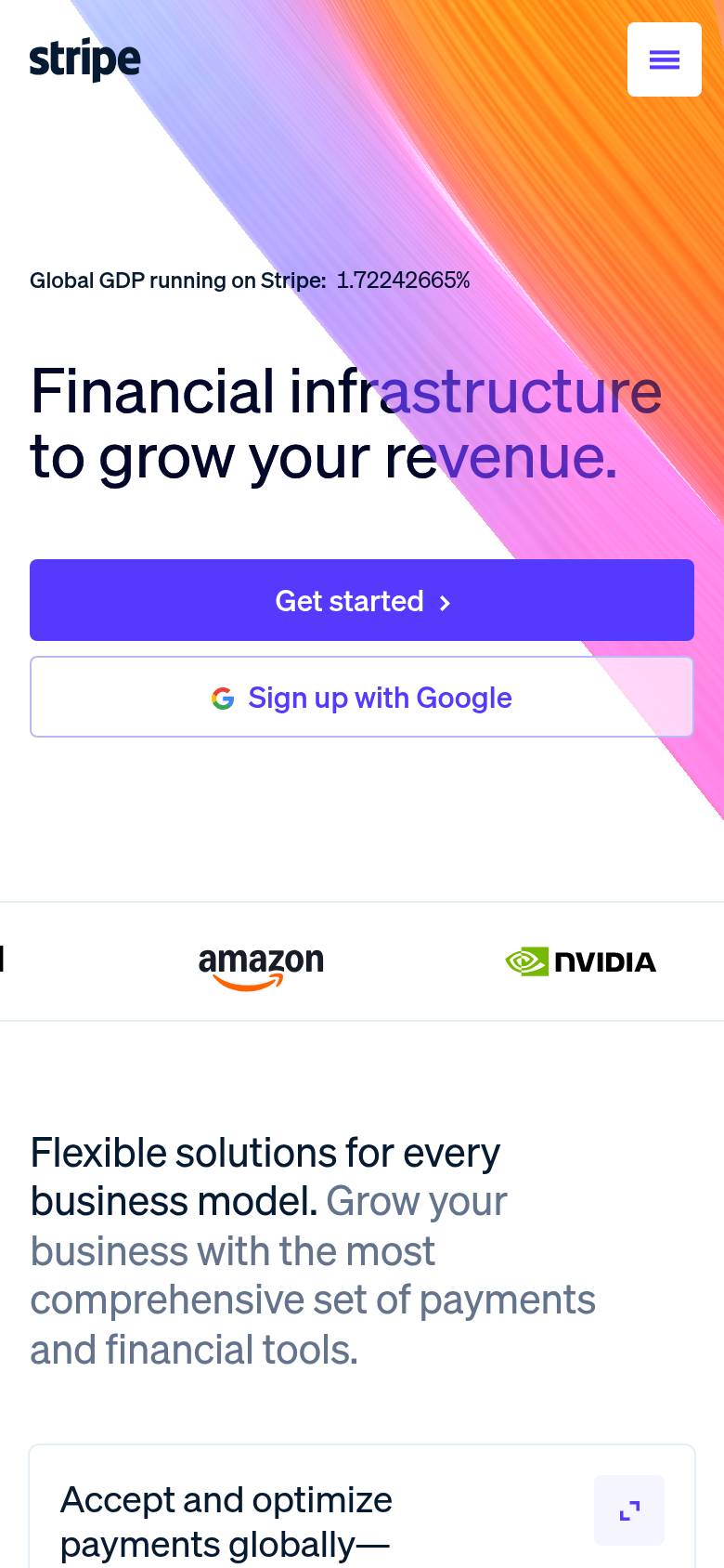 stripe.com on a 390px phone
